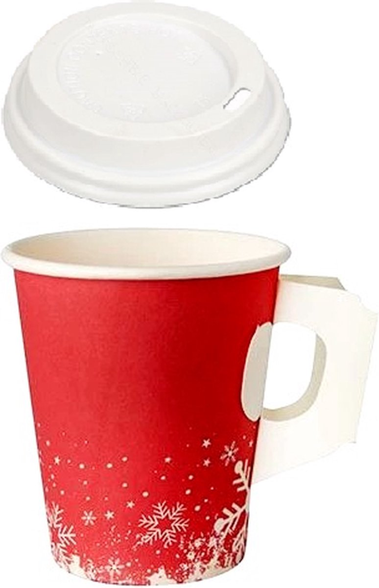 100 x Kerst Kartonnen Koffiebeker 8oz 240 ml en witte deksels Drinkbekers Karton Winter - wegwerp papieren bekers - drank bekers
