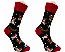CHRISTMAS / KERST SOKKEN MET HONDEN MOTIEVEN - SOKKEN - 2 Pack - Grappige Sokken voor Mannen & Vrouwen - One Size (36-40) Sokken - Humorvolle Huissokken - Geschenk voor Heren, Dames, Vader, Moeder, Vriendin, Zus, Oma - Cadeau SOCKY WOCKY