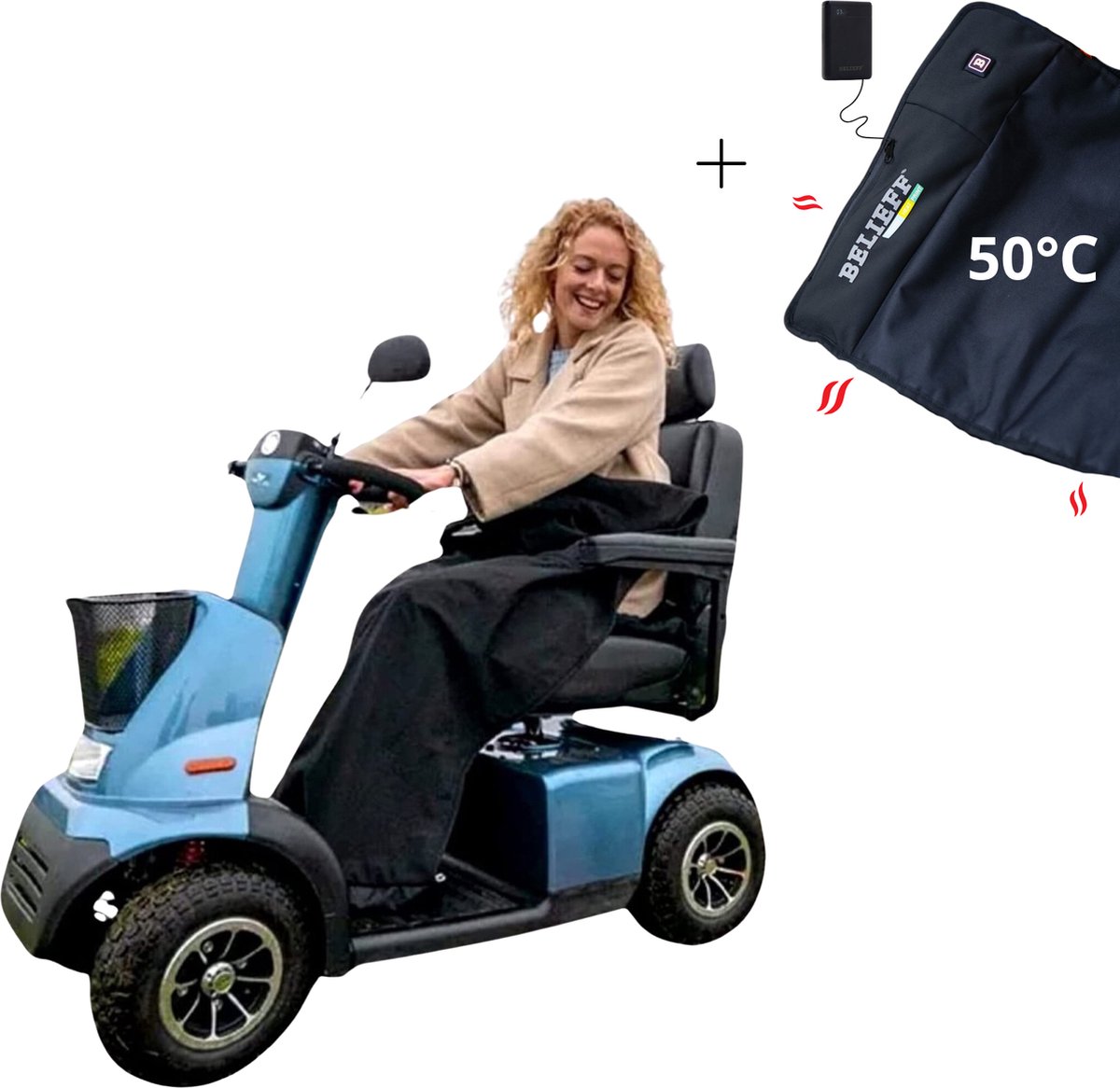 Goedkoopste Belieff Scootmobiel Deken Met Heating Systeem - Waterdicht – Winddicht - Open Onderkant - Handzak - Beenkleed Scootmobiel - Unisex - Zwart – 100 Polyester - Fleece Gevoerd - Warm & Comfortabel