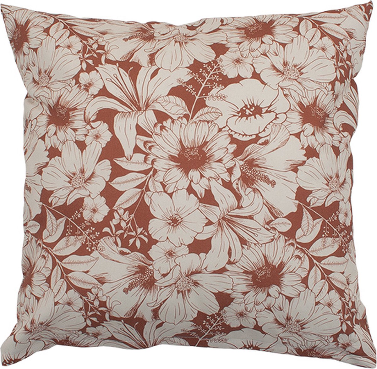 Kussenhoes woonkamer - 45x45 cm - kussenhoes met bloemenprint - Terracotta - kussenhoes met verborgen ritssluiting