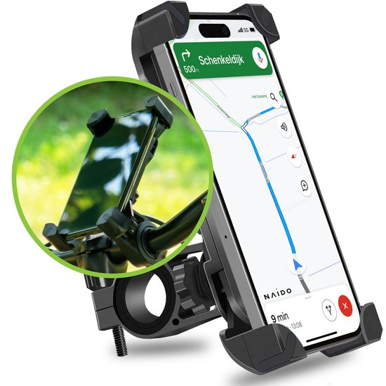 Naido® Telefoonhouder voor Fiets en Motor - 360 graden rotatie - GSM Houder Fiets - Fietshouder - Fiets Accessoires - Zwart