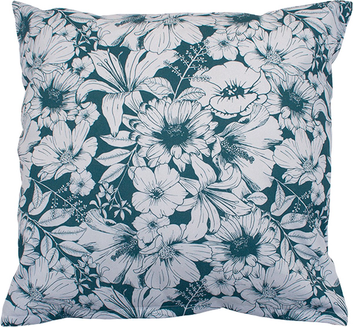 Kussenhoes woonkamer - 45x45 cm - kussenhoes met bloemenprint - Teal green - kussenhoes met verborgen ritssluiting