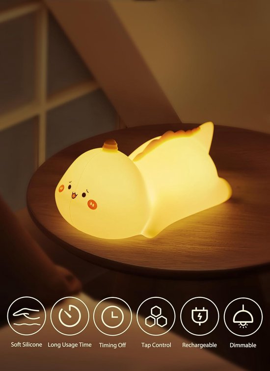 Dinosaurus Nachtlampje-Nachtlampje-Nachtlampje Baby - nachtlampje Kinderen-Babykamer-Siliconen Nachtlampje-7 Kleuren Oplaadbaar Licht van Merkloos — afbeelding 5