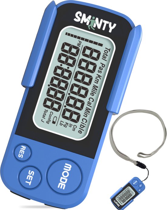 Sminty® Stappenteller Broekzak Blauw – Activity Tracker - Stappentellers – Pedometer - 3D Sensor – Groot Scherm – Volledige Privacy – Clip – Dames – Mannen - Kinderen - Nijmeegse Vierdaagse
