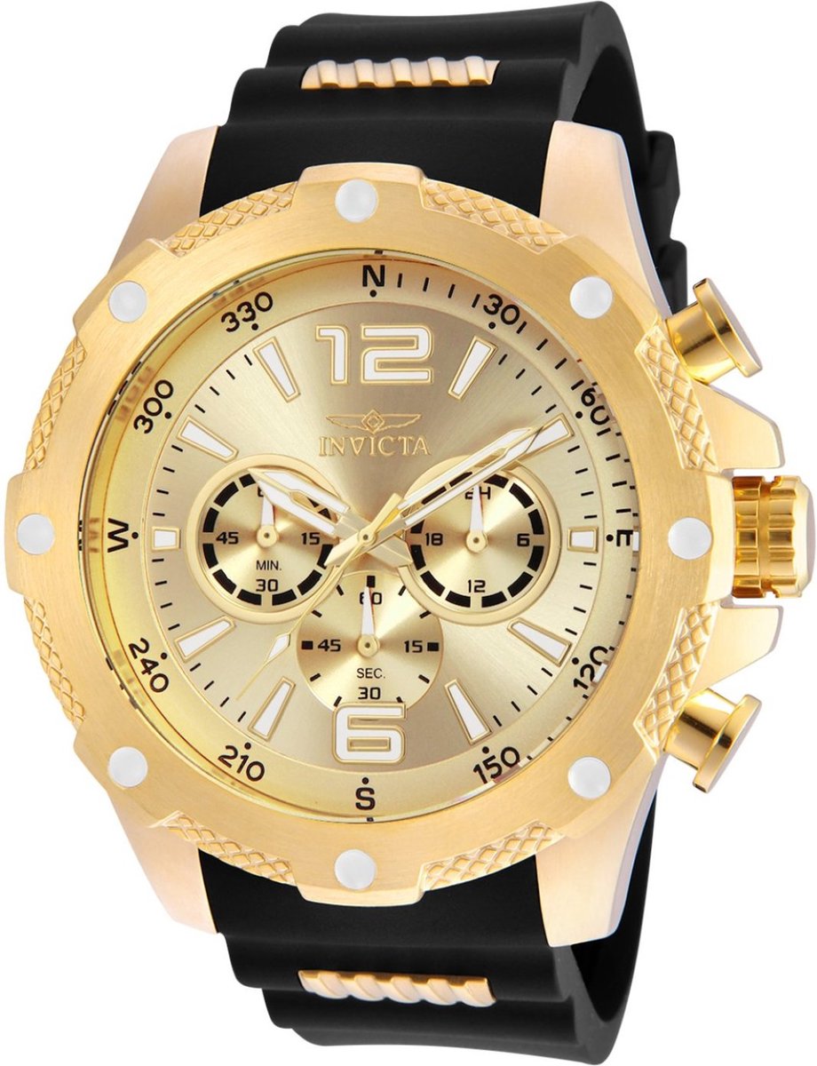 Invicta I-Force 19660 Heren Horloge - Waterdicht - Analoog - Quartz Uurwerk - Roestvrij Staal met gouden Wijzerplaat - 50mm