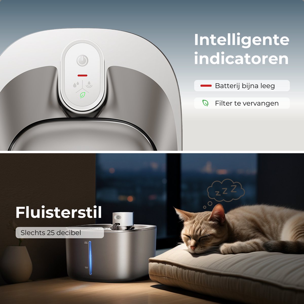 CatElite® - Premium Drinkfontein Kat | Stream - Draadloos - Waterdispenser met Sensor en Accu - Incl. 2 Filters - 4L Waterfontein Kat - Kattenfontein - Fluisterstil - Volledig RVS thumbnail 2