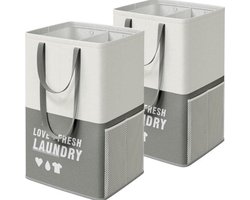 Grote wasmand 90 liter met 2 vakken - staand en opvouwbaar - dubbele handgreep - donkergrijs - voor bijkeuken, slaapkamer, badkamer - 2 stuks Wasmand 3.0