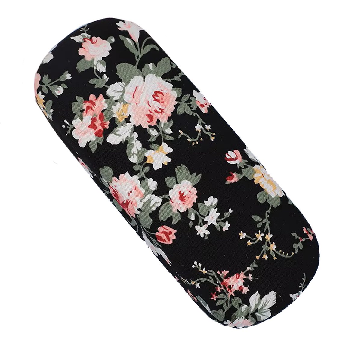 Brillenkoker zwart met een motief van grote bloemen