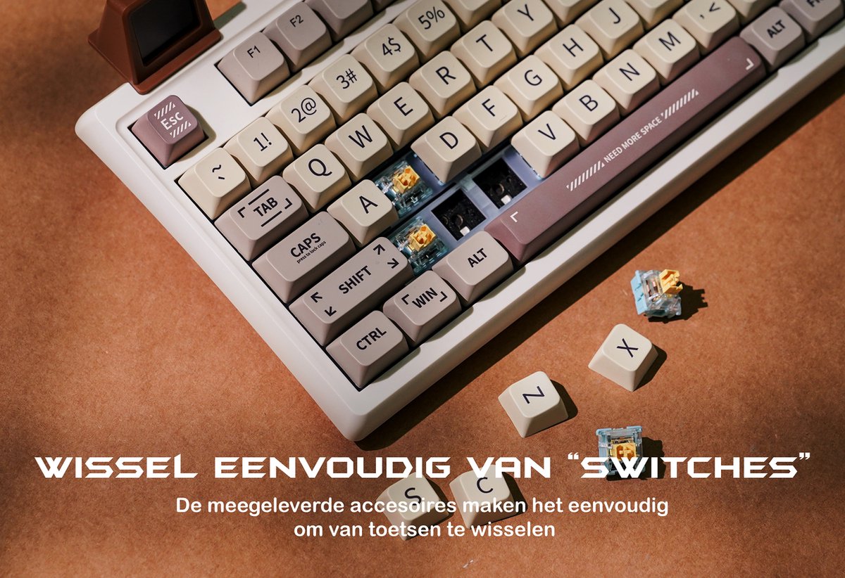 EPOMAKER RT100 - Retro White - Mechanisch Draadloos Toetsenbord - 95% - QWERTY - Retro Mechanical Keyboard met Draaiknop en Mini Scherm - Flamingo Switch thumbnail 3