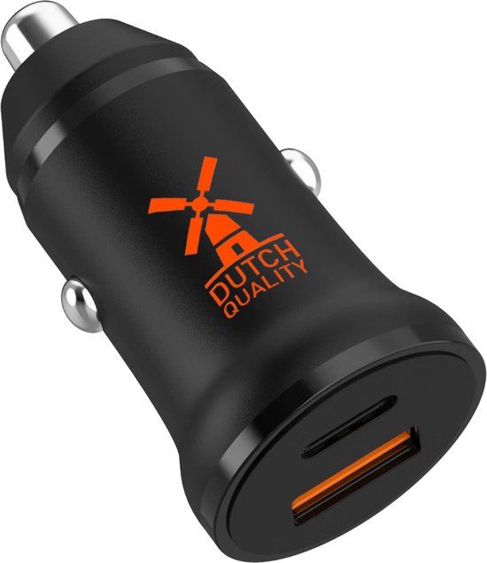 Dutch Quality® Autolader USB C en USB A – Auto oplader USB C – USB C autolader 2 poorten – Auto lader – Sigarettenaansteker USB C oplader auto – Snellader