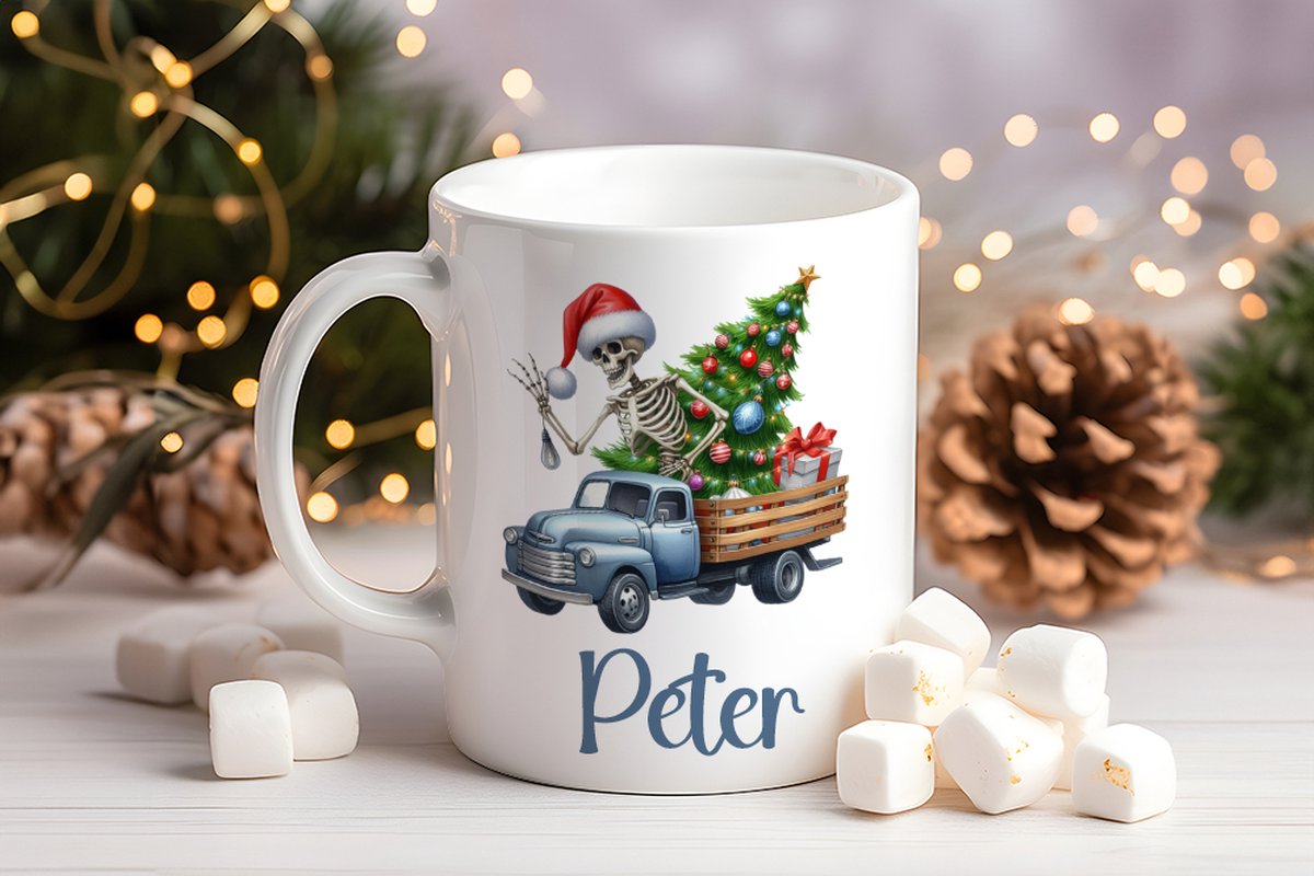 Kerstmok met Truck en Naam - 330 ml - Uniek Mannen Kerstcadeau / Heren Kerstcadeau