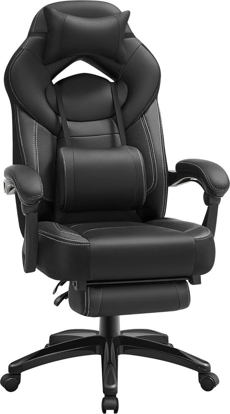 Gaming Stoel,Bureaustoel Met Voetensteun En Comfortabele Lendensteun Ergonomisch Relaxfauteuil Met Hoofdsteun Pu Leer Blauw Zwart