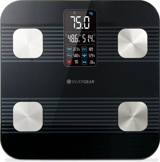 Silvergear Weegschaal Personenweegschaal Premium - Weegschaal met Lichaamsanalyse 18x - Slimme Scale