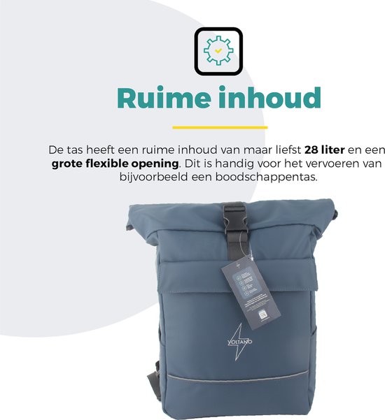Ruime inhoud van 28 liter, grote flexibele opening.