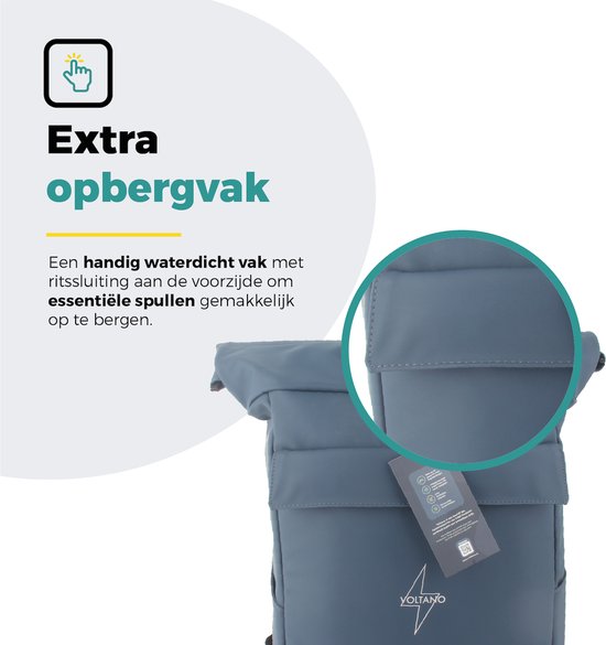 Extra waterdicht vak met ritssluiting aan de zijkant.