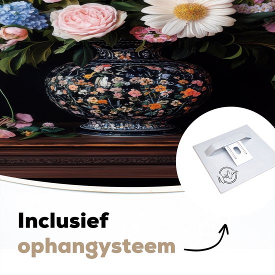 WallCircle® Cercle mural 60x60 cm - Cercle mural Vase à fleurs - Bois - Fleurs - Bouquet - Décoration murale murale salon - Décoration murale chambre - Accessoires de décoration de chambre - Tableaux ronds