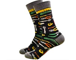 Sokken heren - zwart - bouwvak sokken - werkbouw - tools - hamer - zaag - boor - gereedschap - 40-46 - cadeau - voor hem - Kerst cadeau - vaderdag cadeau - verjaardagscadeau - geschenk - zakelijke geschenken - bouwvakker sokken