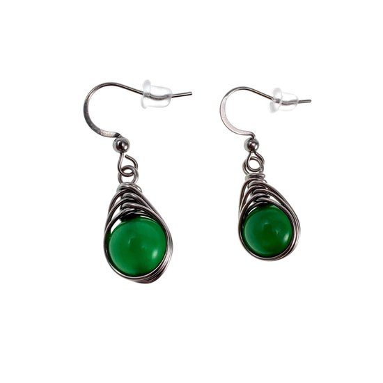 fashion zilveren oorbellen dangle met kattenoog steen