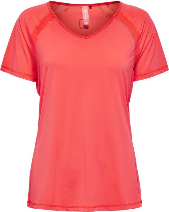 Foto: Only play performance sporttop shirt v hals korte mouwen fiery coral maat xs dames
