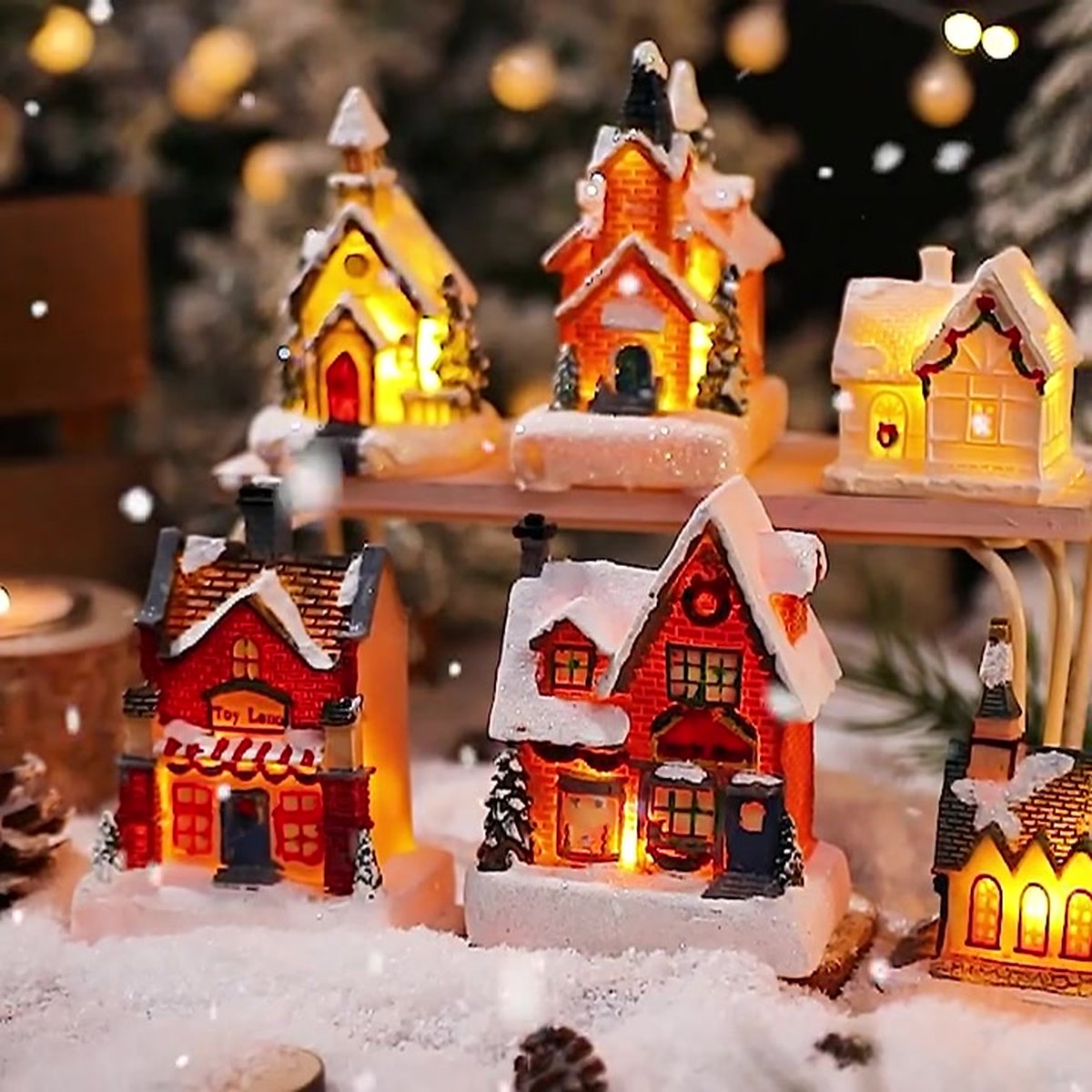 Verlicht, geanimeerd en muzikaal Kerstdorp (H34 cm) Molen en kinderen - Kerstdorpen