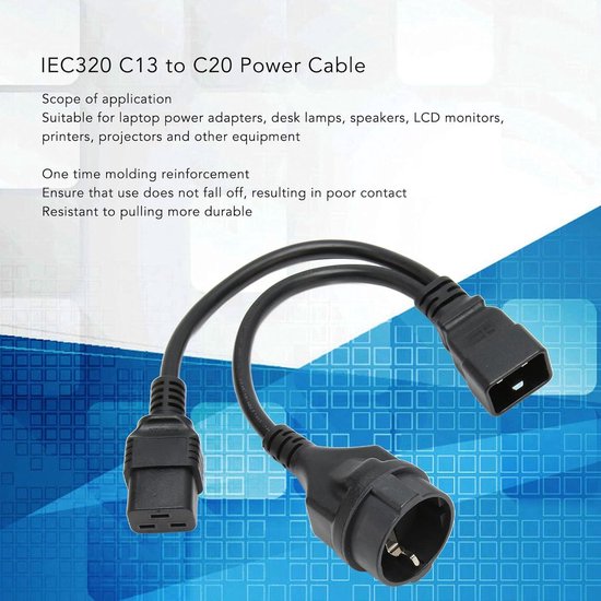 IEC320 C14 Tot IEC320 C13 en EU Y-splitter Netsnoer, 1 in 2 uit Puur Koperen Kern PVC-afdekking Waterdicht Y-splitter Stekkersnoer, Universele Voedingsverlengingsadapterkabel