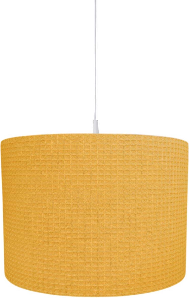 BINK Bedding Hanglamp/lampenkap Pique Wafel Oker 30 cm inclusief pendel - katoen - wafelstof - kinderkamerverlichting - hanglamp babykamer - uni hanglamp - lamp kinderkamer - geel - okergeel - mosterdgeel