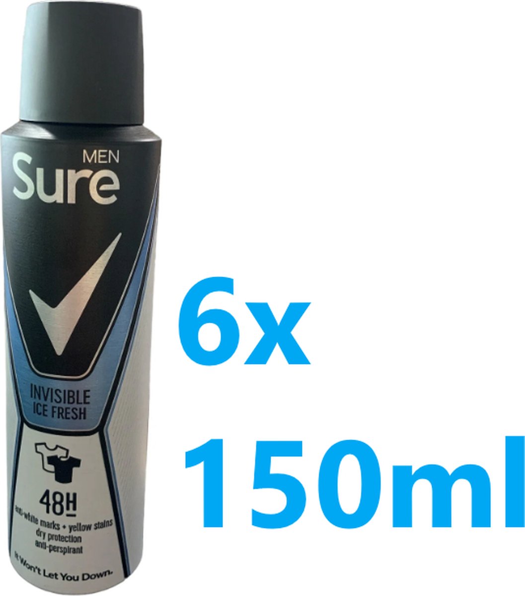 Goedkoopste Sure - Rexona Men - Invisible Ice - Deodorant - 6 x 150 ml - Voordeelverpakking