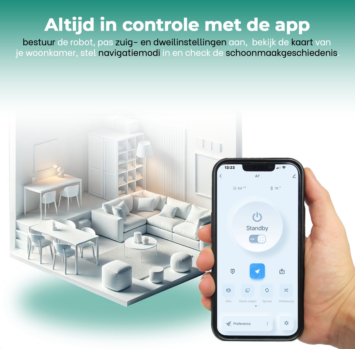 Afbeelding 2 van BrinQ Goods - Krachtige Robotstofzuiger Met Dweilfunctie - Met Laadstation - Dweilrobot - Met Afstandsbediening En App - Geschikt voor Huisdieren - Slimme Navigatie