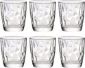 Six verres avec un motif diamant, disposés en deux rangées de trois.