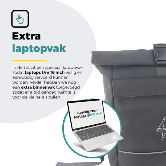 Voltano Luxe E-bike Rolltop Fietstas / Rugtas 28L - Zwart - Enkele Pakaftas - 100% Waterdicht - Gratis Schouderband - Groot Laptop Vak van Voltano — afbeelding 2