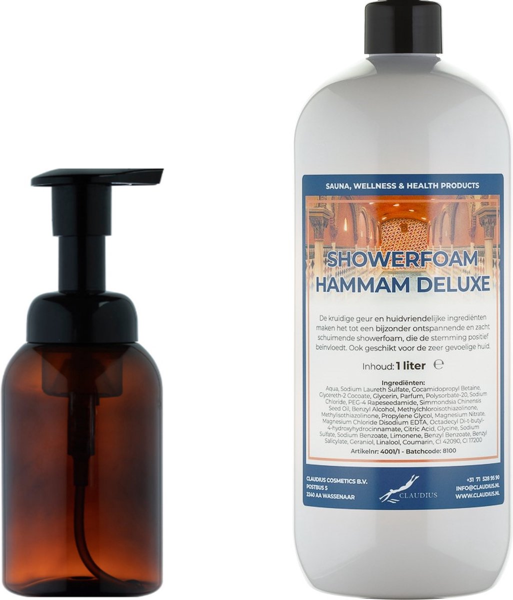 Goedkoopste Foam Zeepdispenser 300 ml amber bruin hervulbaar 1 liter Foam Hammam Deluxe navulling