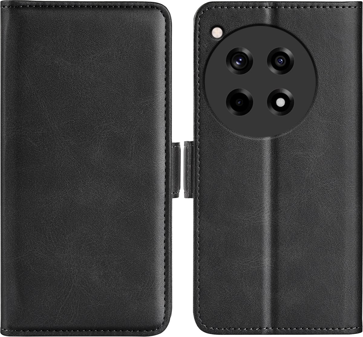 MobyDefend Hoesje - Geschikt voor OnePlus 12R - Luxe Wallet Book Case (Sluiting Zijkant) - Zwart