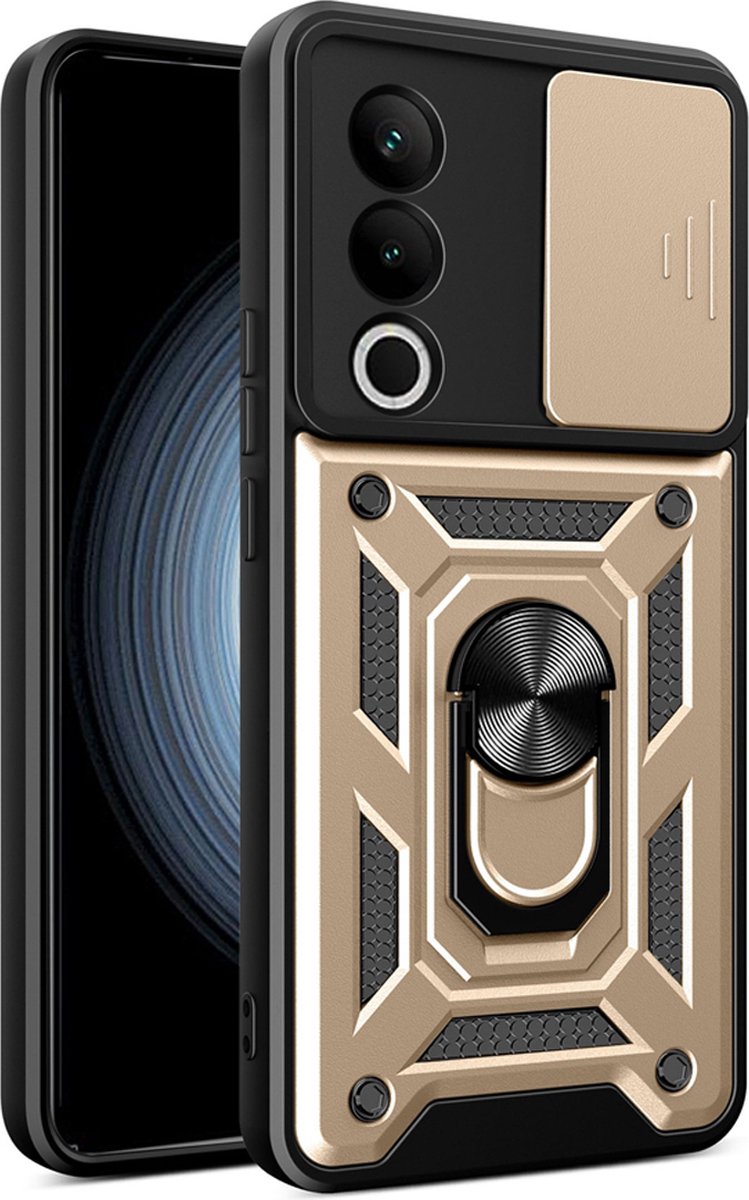 MobyDefend Hoesje - Geschikt voor Oppo A80 5G - Pantsercase Met Draaibare Ring - Goud