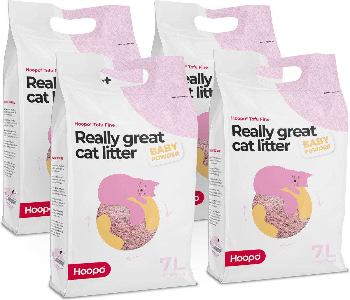 Hoopo® Tofu Fine Babypoeder - Voor automatische kattenbakken - Volledig Stofvrij - 28 Liter - Klontvormende kattenbakvulling