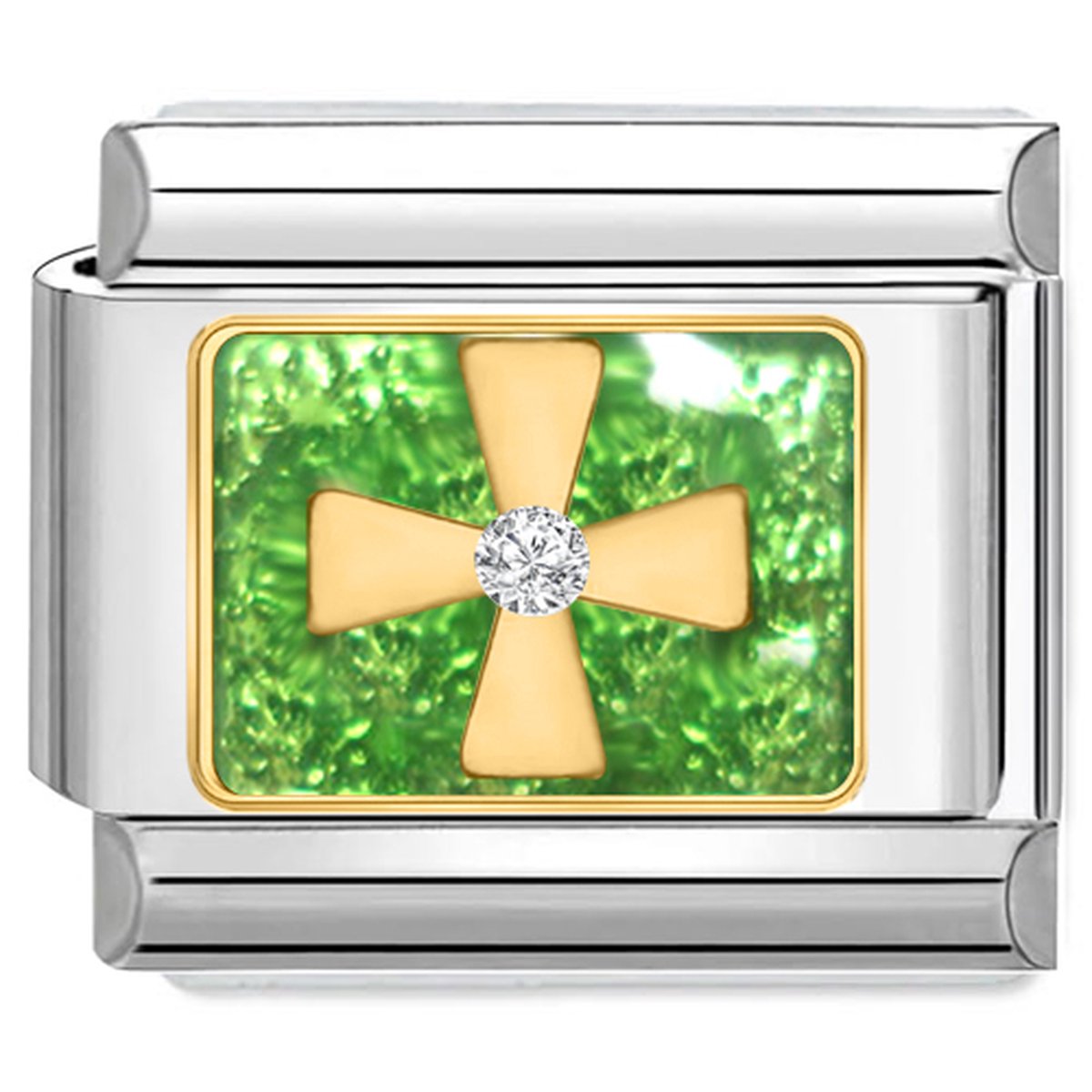 Quiges - Schakel - Bedel - 9mm - charms - Groene Kruisjes - Geschikt voor - armband - Schakelarmband - italy bedels armband