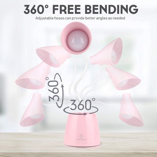 Mrs. Jones Bureaulamp voor kinderen dimbare 24 leds oogvriendelijke tafellamp 3 helderheidsniveaus USB-oplaadbaar touch-schakelaar voor lezen studeren werken - roze . van Mrs. Jones — afbeelding 3