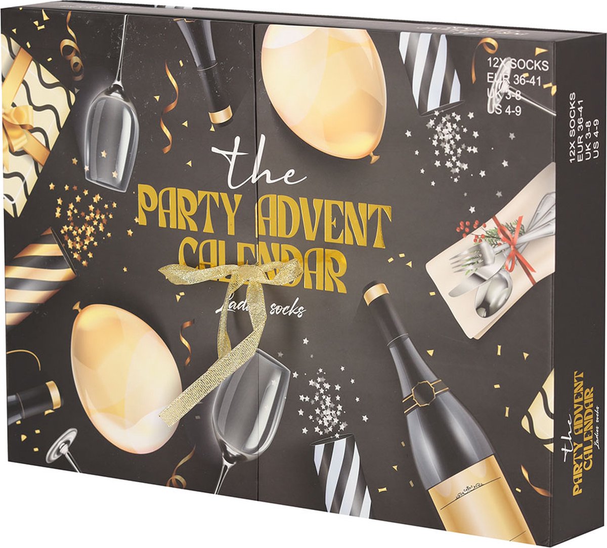 Dames Sokken - Adventskalender - 12-Paar - Glitter Party Giftbox - Maat 36-41 - Adventkalender Dames