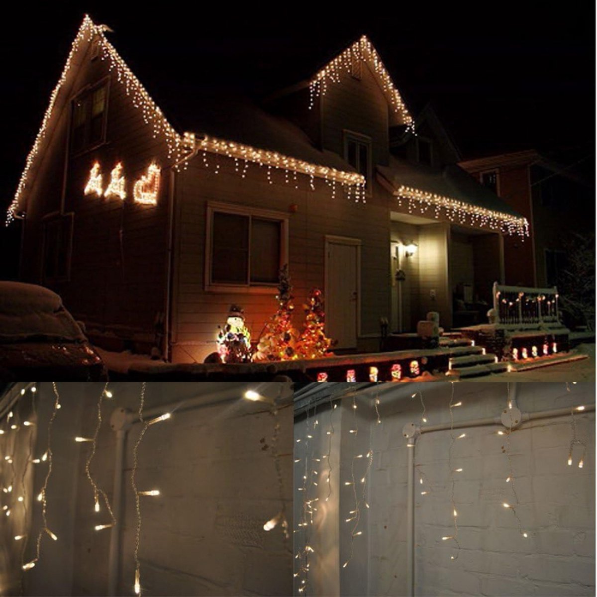 IJspegel Kerst Fairy Lights Waterdicht Outdoor Indoor Gebruik Warm Wit 800 LED 21M Breed 160 Ijspegel Drops Plus Een Massieve 10M Loodkabel 8 Modes Laag Veilig Voltage Witte Kabel