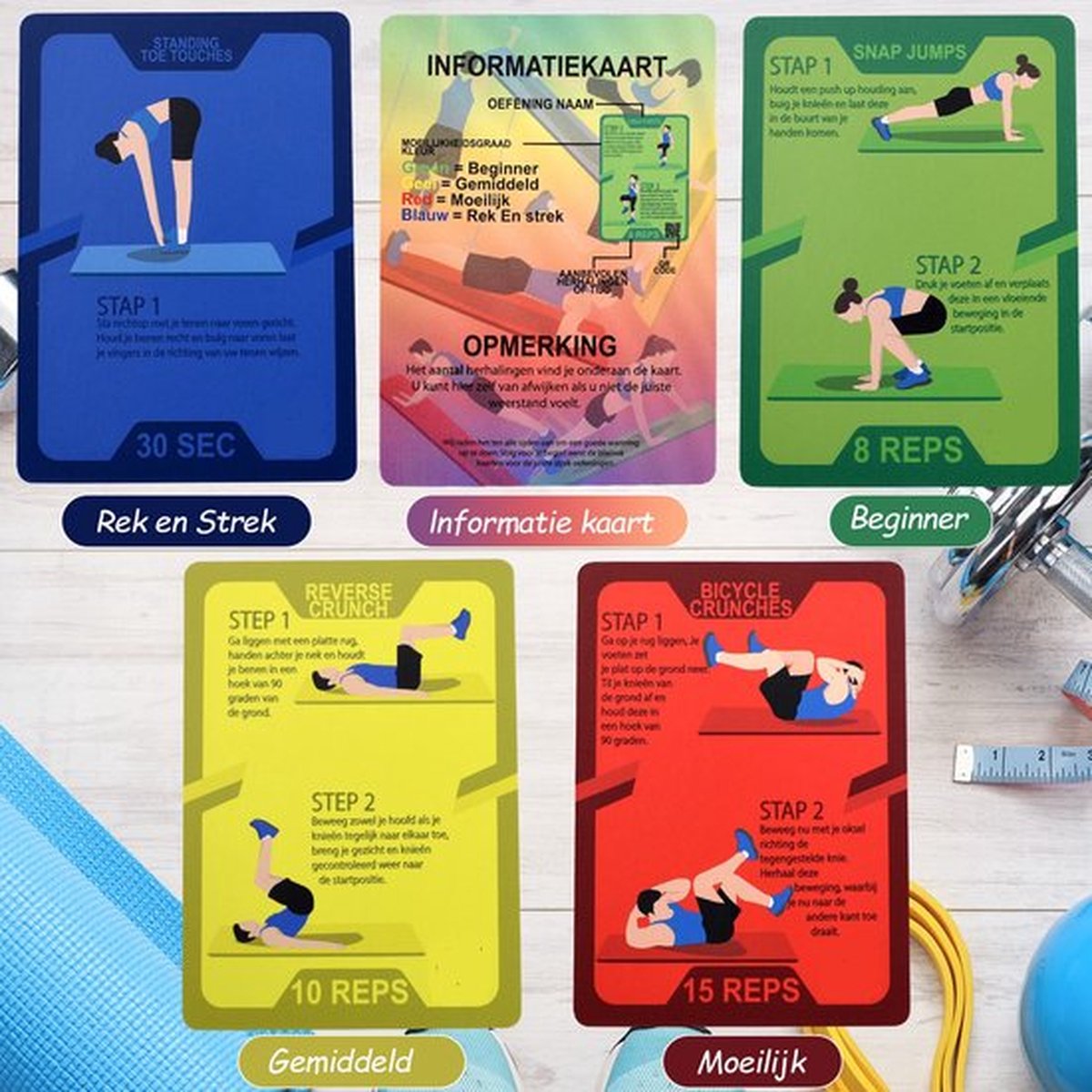 WEBU Bodyweight + Dumbbell + Exercise Ball + Kettlebell + Weerstandsband Kaarten | Incl. Trainingsvideo’s - Fitness - Crossfit - Krachttraining - Kettlebell - Yoga - Thuis Sporten – foto 4