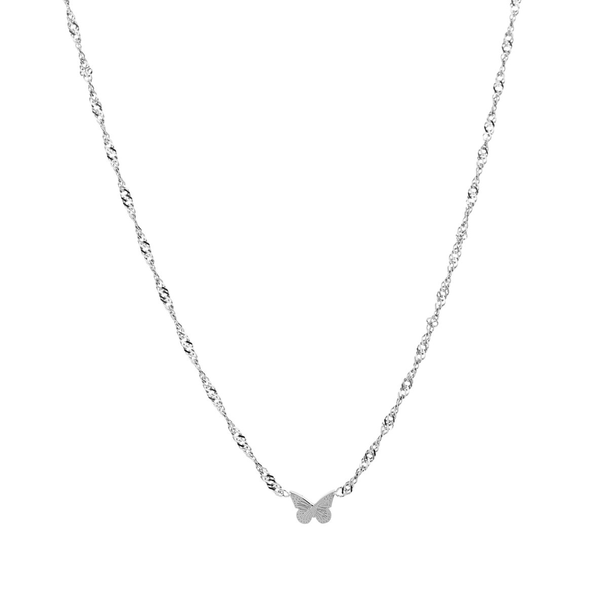 Minimalistische ketting met vlinder - Michelle Bijoux - Zilveren ketting - Zilver - Stainless Steel (verkleurt niet!) - Waterproof necklace - Kerst cadeau - Sinterklaas cadeau - Kerst - Moederdag - Valentijn - Party - Nikkel vrij