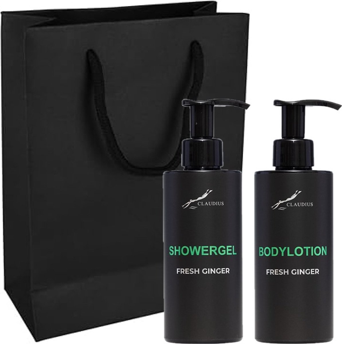 Goedkoopste Douchepakket Fresh Ginger - Showergel Bodylotion - 300 ml per fles - set van 2 stuks - met luxe gift tas - kerst cadeau - giftset voor hem en haar