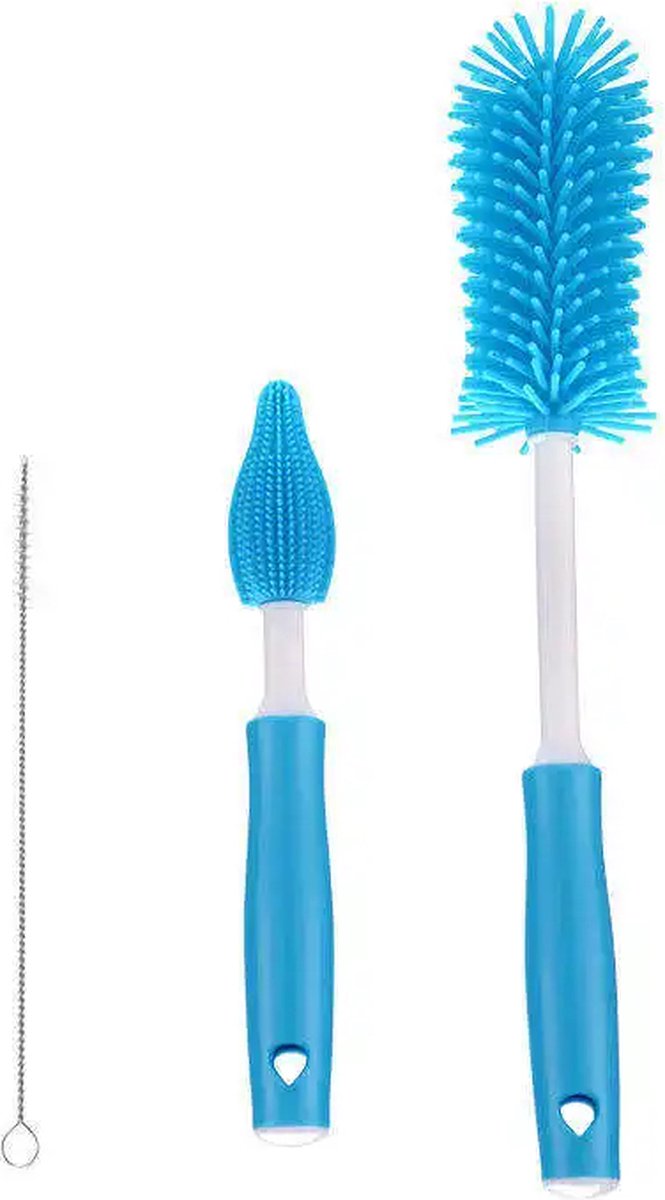 Goedkoopste Without Lemon - Siliconen Reinigingsborstel - Flessenborstel - Fles en Speen Borstel Set - Baby - Drinkflessen - Schoonmaken - BPA vrij - Blauw