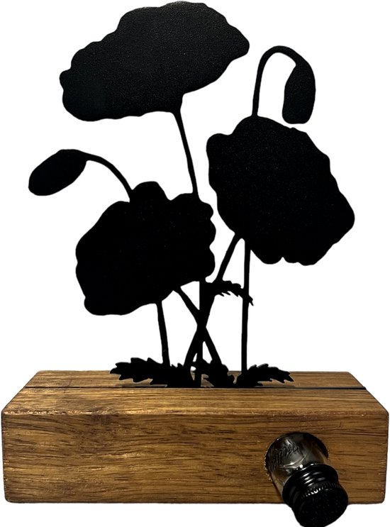 Kraamcadeau - geboortebloem beeld- AUGUSTUS- klaproos - mét tandendoosje / potje / haarlokpotje en beschermende edelsteentjes - metaal in houten sokkel - babyshower cadeau van Cadeauhuisje — afbeelding 5