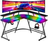 Bol.com For The Win Hoekbureau - L-Vormig Game Bureau - 130x130x74 cm - Gaming Bureau met LED Verlichting - Incl. RGB Muismat - ... aanbieding