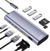 Sounix 10 in 1 USB C HUB - USB C docking station - Dual HDMI - VGA - USB*3 - TF/SD - 3.5MM Jack - PD 100W - Grijs