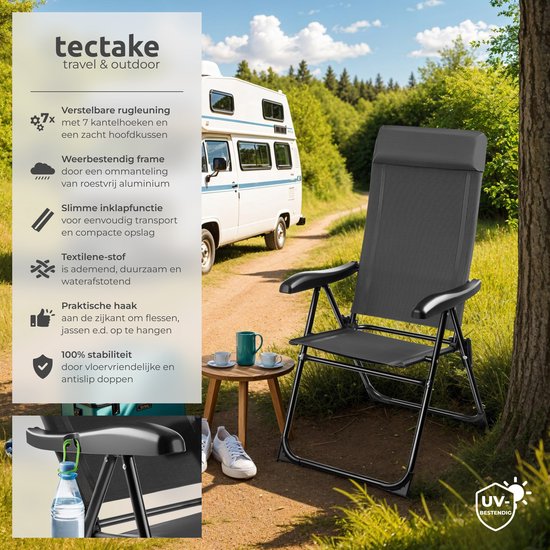 TecTake - Set van 6 - Antraciet Campingstoelen TecTake - Set van 6 - Antraciet Campingstoelen