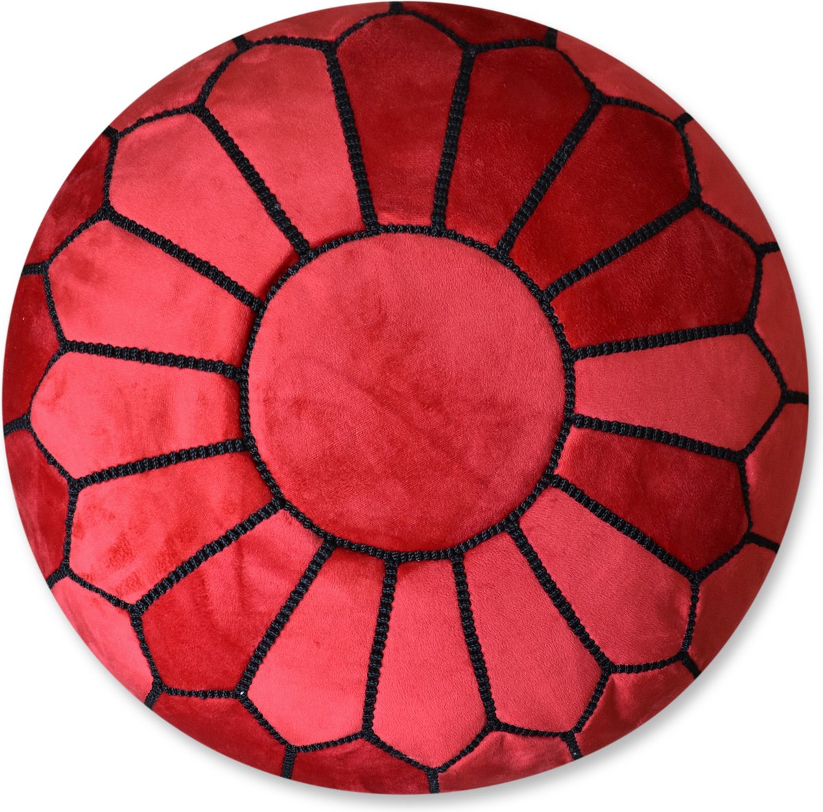 Velvet poef rood - Ronde poef - Fluwelen poef - Handgemaakt en uniek - Gevuld geleverd - Ideaal voor je woon-, slaap- of kinderkamer