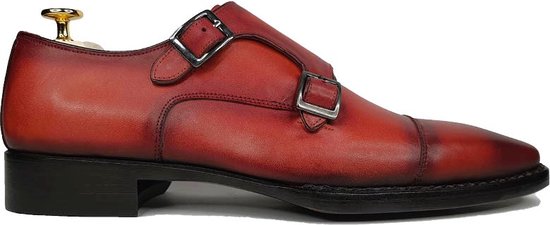 Ferro Shoes - Goodyear Welted Buckle Shoe CHARLIE - Rouge - Taille 42 - Cuir véritable - Handgemaakt
