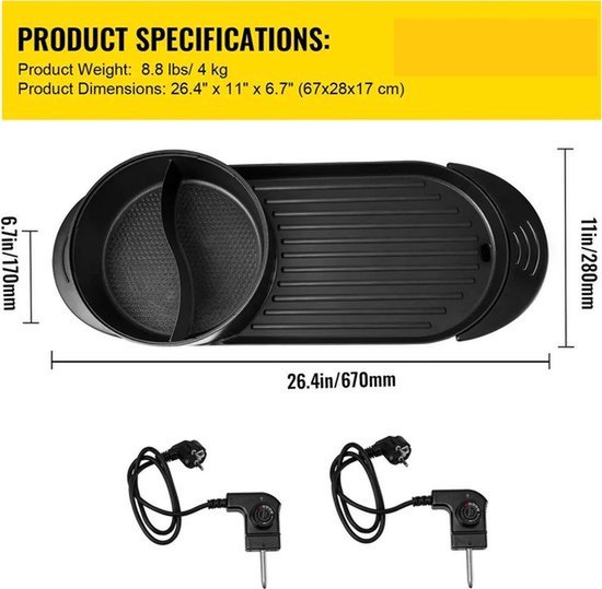 2 In 1 Elektrische Bbq- Pan- Grill - HotPot - Gourmet - Bakplaat - Party Pan - Anti Aanbaklaag - Duurzaam Materiaal - 2 tot 8 Personen - Feestdagen — afbeelding 5