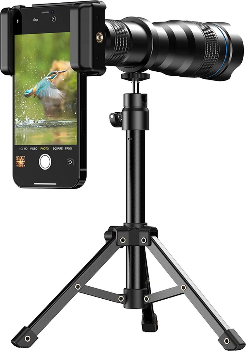 DrPhone APEX36 PRO - Monoculaire Telescoop Zoomlens Voor Telefoon - 36X optische zoom - Breed gezichtsveld - + Tripod Statiefhouder- Zwart